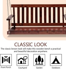 Wooden Porch Swing Heavy Duty 800lb Weight Capacity Swing Bench w/Hanging Chains
