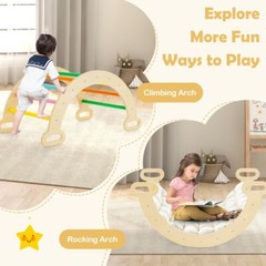 2-in-1 Wooden Climbing Ladder Kids Triangle Climber Toy w/Climbing Ramp and Arch