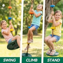 Tree Swing for Kids 330LB Capacity, Climbing Rope with Platforms and Green