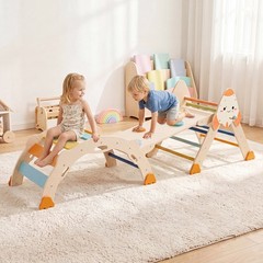 Climbing Toy Set w/ Arch, Foldable Ladder & Wooden Indoor Playground Jungle Gym