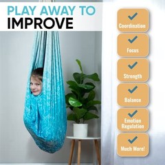Indoor Sensory Swing for Kids or Outdoor – Holds Fuzz Blue and Yellow Design