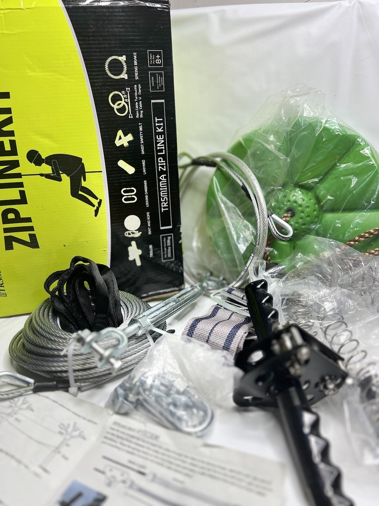 98 Feet Zip Line Kit for Kids and Adult up to 350 Lb with Zipline Spring Brake
