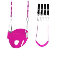 Toddler Bucket Swing Set, High Back Full Enclosed Swing Seat with 4 Rose Red
