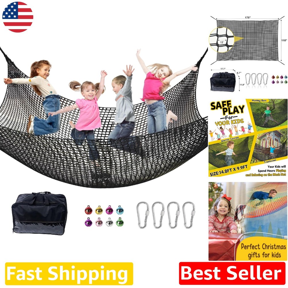 Kids Climbing Net Heavy Duty 14.8×9.9FT Double Layer Polyester Black