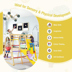 8-In-1 Jungle Gym Playset, Wooden Climber Play Set with Monkey Bars Colorful