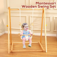 Foldable Montessori Wooden Swing Set for Toddlers 6-36 Months, Indoor/Outdoor