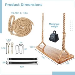 Wooden Tree Swing, 500lbs Load Capacity Heavy-Duty Wooden Swing Seat for