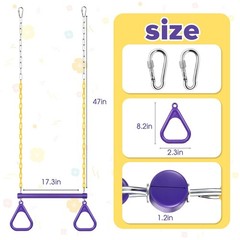 LadyRosian 17″ Trapeze Bar Swing Set Gym Rings 47″ Heavy Duty Chain Swing Set…