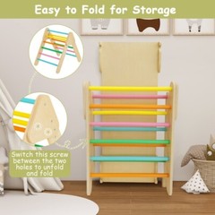 2-in-1 Wooden Climbing Ladder Kids Triangle Climber Toy w/Climbing Ramp and Arch
