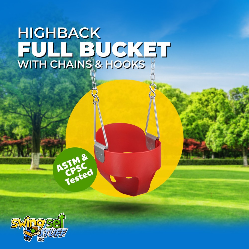 SWING SET STUFF HIGHBACK FULL BUCKET SEAT RED WITH CHAINS AND HOOKS toddler 0050