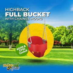SWING SET STUFF HIGHBACK FULL BUCKET SEAT RED WITH CHAINS AND HOOKS toddler 0050