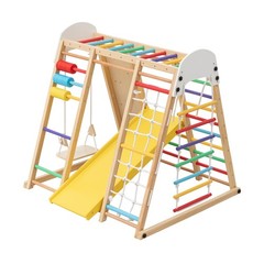 Foldable Kids Climbing Frame & Slide Wooden Playground Swing Monkey Bars