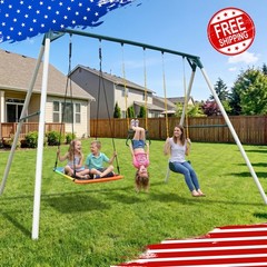 Hapfan 700lbs 9.5FT Heavy Duty Metal Swing Sets with 2 Belt Swings & Trapeze Bar