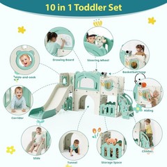10-in-1 Slide Set for Kids Age 3+, Toddler Climber Slide Set with Drawing Board