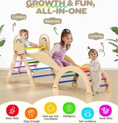 9-in-1 Montessori Climbing Toy for Toddlers, Foldable Wooden Indoor Jungle Gym