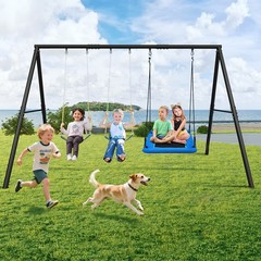 600lbs Heavy Duty A Frame Swing Set with 3 Swings Kids Adults Swing Set Backyard