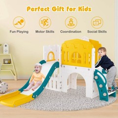 9 in 1 Toddler Slide L Shaped Kids Slide and Climber Playset w/ Basketball Hoop