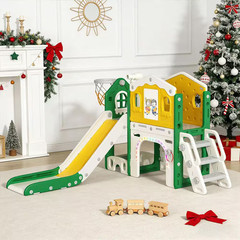 9-In-1 Toddler Slide Playground W/ LED Lights, Basketball Hoop & Drawing Board,