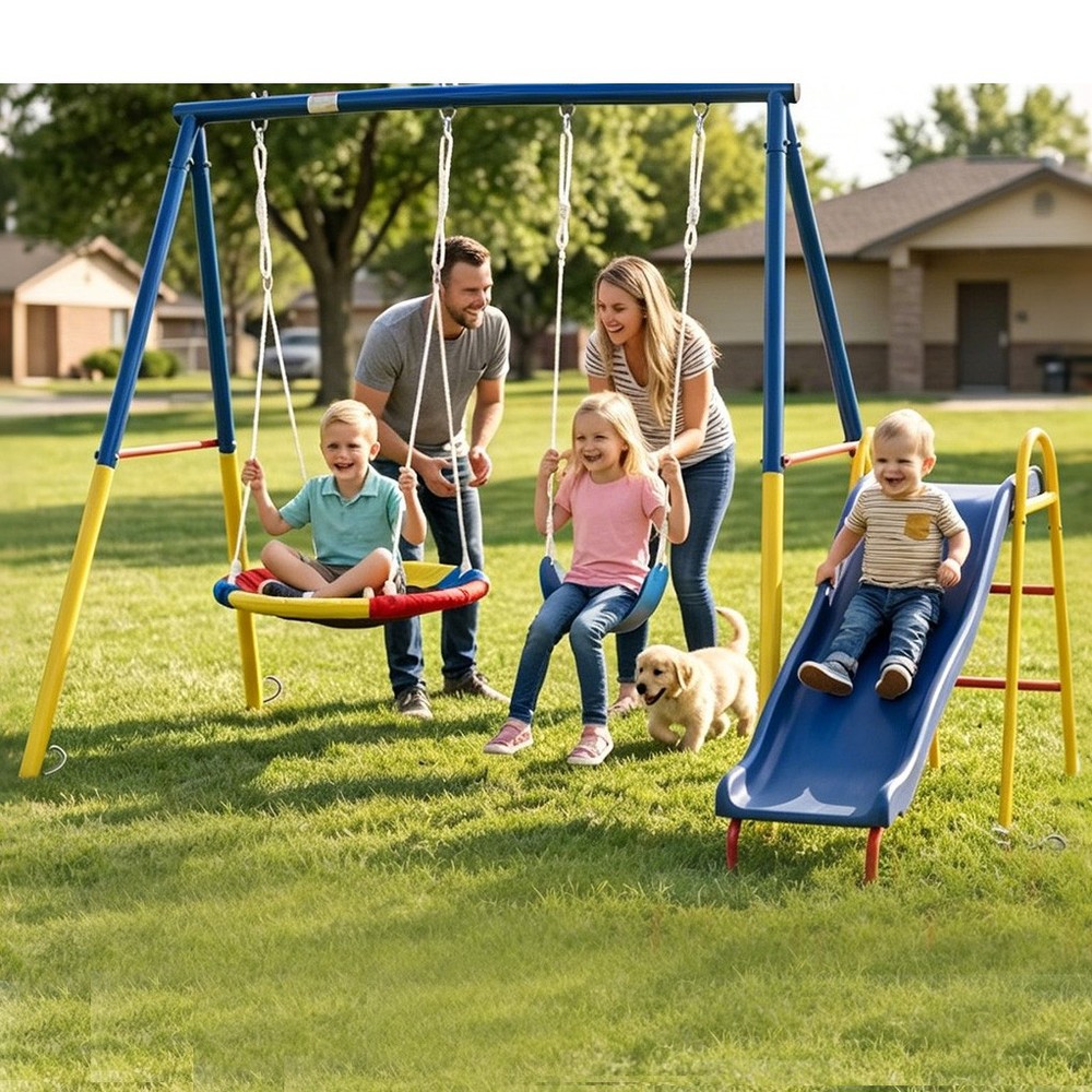 Heavy Duty Swing Set & Slide for Backyard, Outdoor Playground Swing Children Toy