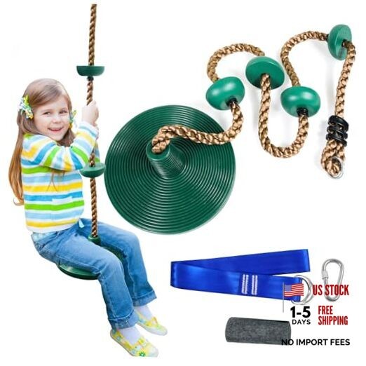 Tree Swing for Kids,Climbing Rope with Platforms,Disc Swing Seat Set Green