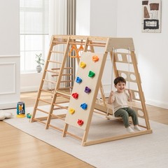9-in-1 Wooden Climbing Set w/ Slide, Pikler Triangle Indoor Play Structure 176lb