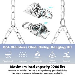 Heavy Duty Porch Swing Hanging Kit with Y-Chain & 360° Swivel Hangers 1500Lbs…