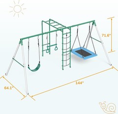 Heavy Duty Metal Swing Set with 2 Swings Ladder and Monkey Bar for Kids Backyard