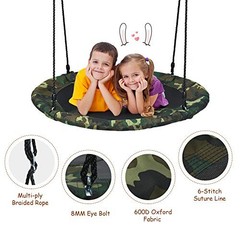 Tree Swing, 40 Inch Round Flying Saucer Swing for Kids Backyard Camo Green