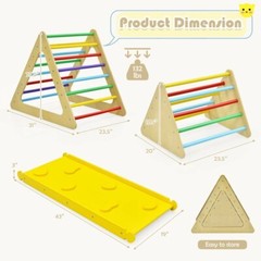 3-in-1 Kid Climbing Ladder Set 2-Triangle Climber W/ Ramp Sliding Wooden Playset
