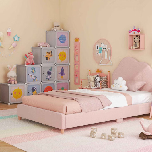 3 Pieces Kids’ Room Bundle: Twin Bed Frame Wardrobe Closet Vanity Table and Stoo