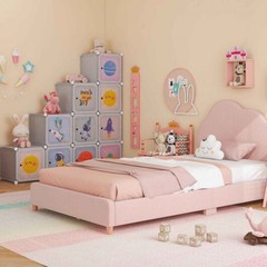 3 Pieces Kids’ Room Bundle: Twin Bed Frame Wardrobe Closet Vanity Table and Stoo