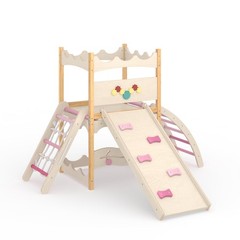 6-in-1 Wooden Indoor Play Gym Climber with Slide, Swing, Rock Wall, Rope Ladder