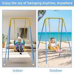 Foldable Baby Swing Set for Backyard, Indoor/Outdoor Toddler Swing Yellow & Blue