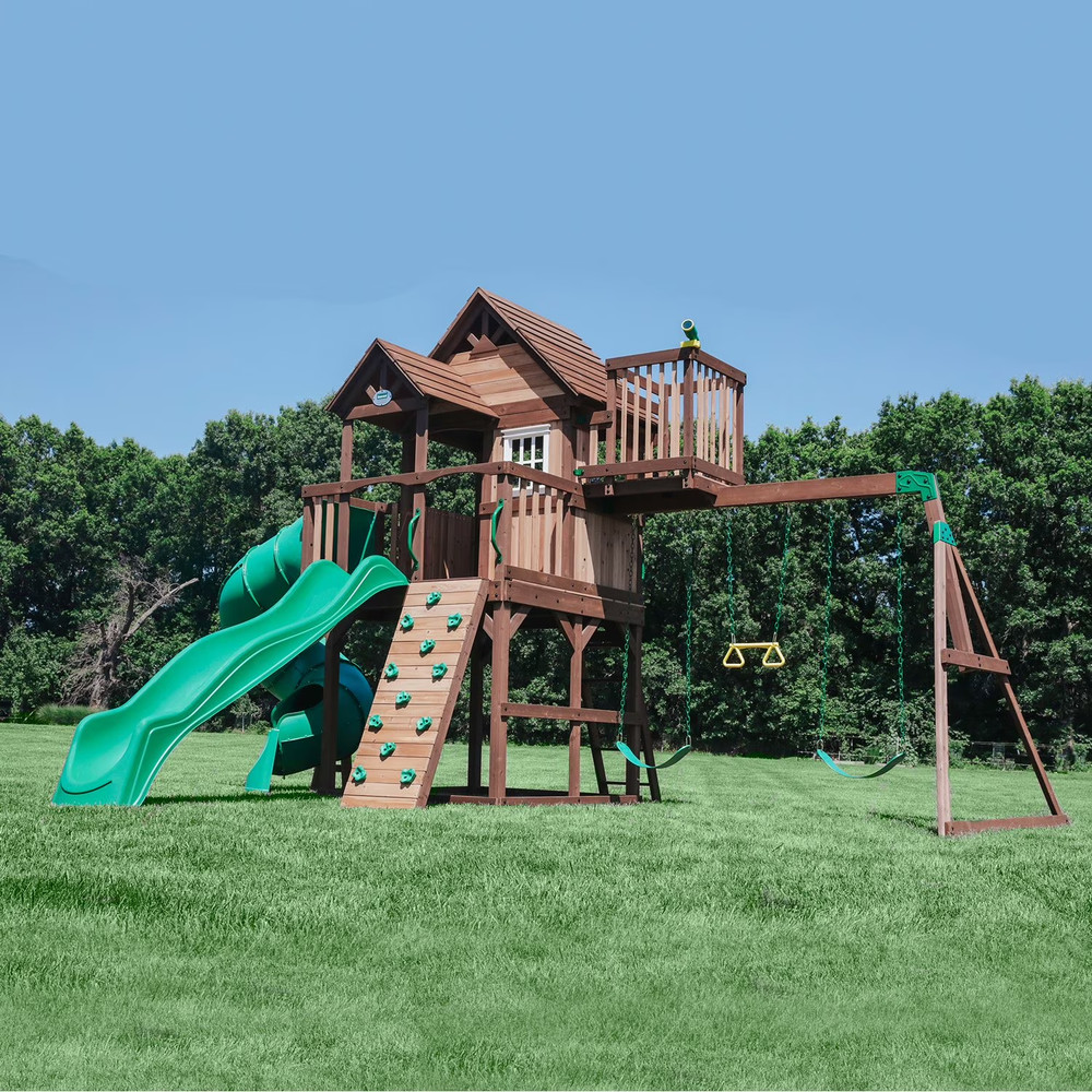 Skyfort III Cedar Swing Set with Tube Slide