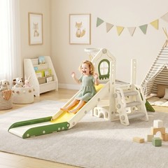 Qaba Foldable 5 in 1 Toddler Slide with Climber, Basketball Hoop, Storage