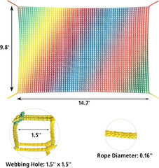 Climbing Net 14.7′ X 9.8′, Double Layers Playground Safety Net for Kids, Multico