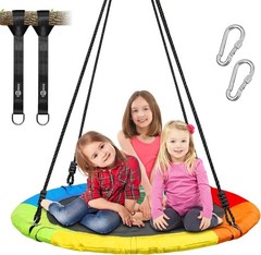 Luxury 40” Outdoor Saucer Swing for Adults & Kids – Rainbow Design, 700lb Limit