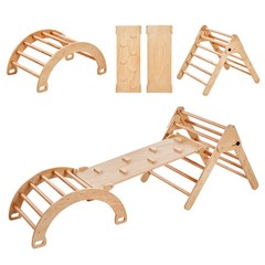 Uimoso 5-in-1 Wooden Montessori Climbing Set for Toddlers with Triangle Design