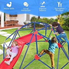 8 FT Climbing Dome with Slide, Kids Outdoor Toys Jungle Gym Geodesic Climber