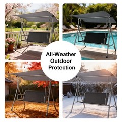 Black Heavy-Duty Waterproof 3-Seater Swing Cover, Outdoor Patio, 350lbs