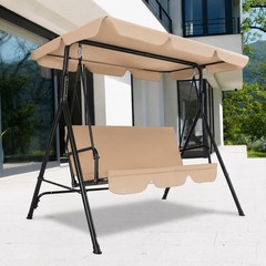 Garvee 3-Seat Patio Swing, Adj. Canopy, Thick Cushions, 500lb Cap. for Adults