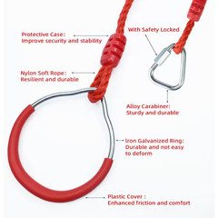 2-Pack Ninja Rings Obstacle Course Swing Set, Red Plastic Rings with Carabiner,