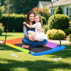 Hapfan 9.5ft Tall Heavy Duty Swing Set for Outdoor with 2 Swings and Trapeze Bar