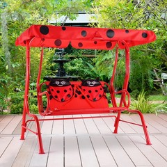 Kids Patio Swing Chair Children Porch Bench Canopy 2 Person Yard Furniture Red