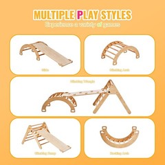 5-in-1 Pikler Triangle Set Montessori Climbing Gym Wood Toddler Toys 1-3 Years
