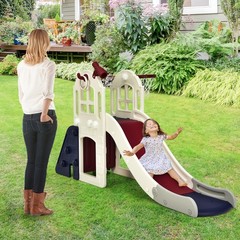 6-In-1 Large Slide for Kids Toddler Climber Slide Playset w/ Basketball Hoop