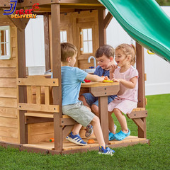 Backyard Discovery Spruce Hollow Spruce Wood Swing Set W/Wave Slide Clubhouse