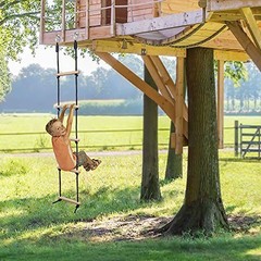 Rope Ladder for Kids Climbing Obstacle Wooden Swing Rope Ladder with 2 Hooks