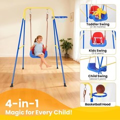 4 in 1 Toddler Swing Set Outdoor with Basketball Hoop Kids Swing for Backyard