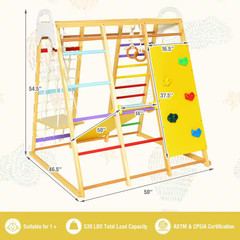 8-In-1 Jungle Gym Playset, Wooden Climber Play Set with Monkey Bars Colorful